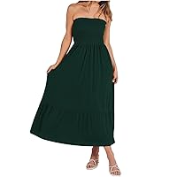 Mid Length Summer Dresses, Womens Solid Color Loose Pleated Women Clothing with Pockets Dress, S, XXL