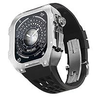 DYIZU Edelstahl-Gehäuse aus Gummi für Apple Watch Series 4 5 6 7 8 SE Series Ersatzarmband aus Silikon, Luxus-Uhrenarmband für iWatch 44/45 mm Uhrenarmband