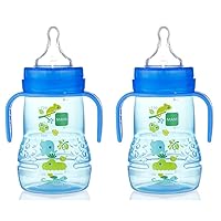 MAM Plastic Trainer Cup (1 Count), Trainer Drinking Cup with Extra-Soft Spout, Spill-Free Nipple, and Non-Slip Handles, for Boys 4+ Months, Eight Ounces, Designs May Vary (Pack of 2)