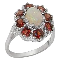 925 Sterling Silver Real Genuine Opal and Garnet Womens Band Ring