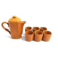Natural Mud Clay Cup Set Handcrafted Terracotta Pottery Morning Coffee Chai (Tea) Kulhad/Kullar/Cups With Kettle Brown 3x2 inch maati-147