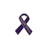 Fundraising For A Cause | Domestic Violence Ribbon Awareness Pins - Purple Ribbon Shaped Pins for Domestic Violence Prevention