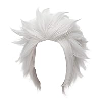 Anime Short Layered Cosplay Wig Halloween Party Silvery White Hair 12 Inch
