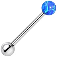 Body Candy Stainless Steel Blue Synthetic Opal Ball Barbell Tongue Ring