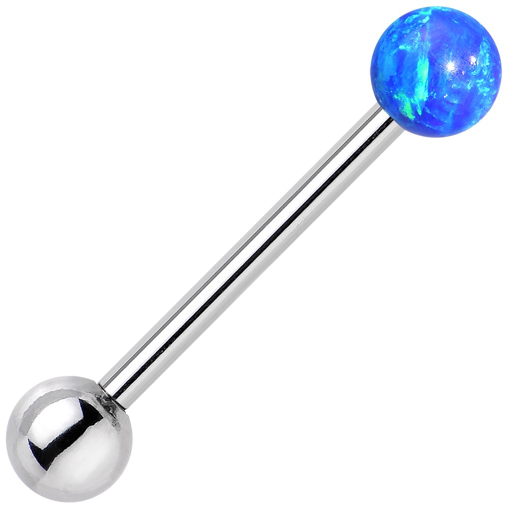 Body Candy Stainless Steel Blue Synthetic Opal Ball Barbell Tongue Ring