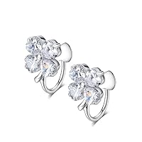 Delicate Four-leaf Clover Stud Earrings/ 2.00 TCW Heart Shape Moissanite In 14K White Gold And 925 Sterling Silver Ear Jewelry For Women Girls