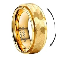 8mm Silver/Black/Gold Spinner Tungsten Titanium Fidget Rings for Men Women Anxiety Released Hammered Design Engagement Wedding Band Stepped Edges Comfort Fit