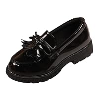 Boys Slip Shoes Girls Slip On Leather Loafer Tassel Bow School Dress Shoes for Girls Toddler Boy Shoes Extra Wide