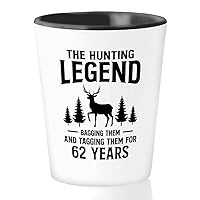 Hunting Lover Shot Glass 1.5oz - hunting legend 62 years - 62nd Birthday Deer Hunting Gifts for Hunter Dad from Wife Hunting Stuff Deer Drag