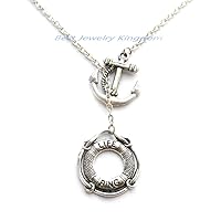 Silver Anchor Necklace,Sea Necklace,Nautical Necklace，Life Ring Necklace Life Ring Jewelry Silver Lifeguard Necklace Jewelry Marine Necklace Boating Gift Boat Necklace，Sailing Gifts