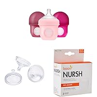 Boon NURSH Reusable Silicone Baby Bottles with Pouches and Nipples - 3 Count - Pink