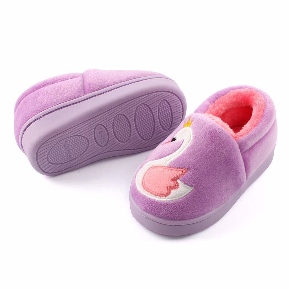 ESTAMICO Girls Cute Cartoon Slippers with Memory Foam Kids Plush Warm Winter House Shoes