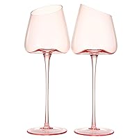 Khen Pink Wine Glasses Gift | Set of 2 | Blush Colored 18oz Slanted Glassware, Tall Stemmed Glass, Water, Gifts Wife, Girlfriend, Women, Birthday, Wedding, Anniversary, Mother's Day