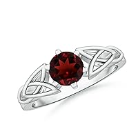 Garnet Solitaire Round 6.00mm Knot Ring | Sterling Silver 925 With Rhodium Plated | Ring For Women & Girls | Beautiful Solitaire Knot Design Ring.
