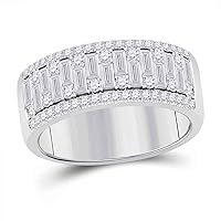 The Diamond Deal 14kt White Gold Mens Baguette Round Diamond Band Ring 1-1/4 Cttw