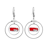 Red Flag Man Woman Pen Illustration Earrings Dangle Hoop Jewelry Drop Circle