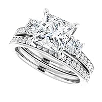 2.75 CT Princess Cut VVS1 Colorless Moissanite Engagement Ring Set, Wedding/Bridal Ring Set, Sterling Silver Vintage Antique Anniversary Promise Ring Set Gift for Her