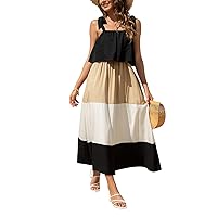 Women's Dress Sling Stitching Contrast Color Long Beach