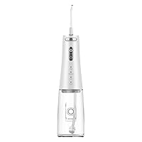 Cordless Water Dental Flosser, 4 Modes Portable Oral Irrigator for Braces Teeth Cleaning, 7 Tips Water Pick Teeth Cleaner and 300ml Detachable Water Tank for Home Travel Use, White
