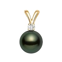 14K Yellow Gold AAAA Quality Black Tahitian Cultured Pearl Pendant for Women with Diamond - PremiumPearl
