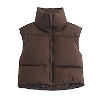 Flygo Women's Cropped Puffer Vest Zip Up Stand Collar Sleeveless Padded Bubble Vest