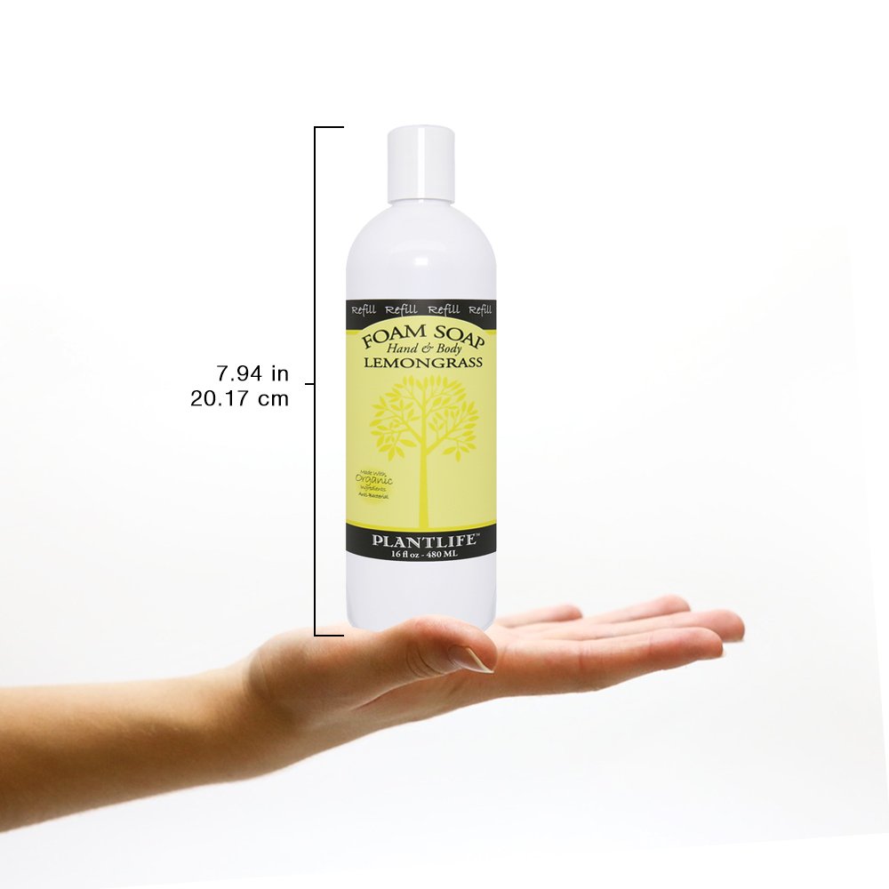 Plantlife Lemongrass Foam Soap Refill - Gentle, Moisturizing, Plant-based Foam Soap for All Skin Types - Ideal for use as a Hand & Body wash, Shaving Cream, and Foaming Fun for Kids - Made in California 16 oz