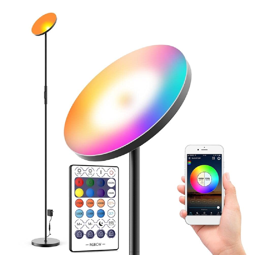 Unknows Floor Lamp-Smart Floor Lamp Wi-Fi 24W 2000LM Super Bright Remote Group Control Dimming RGB Color Change 68.9x9.84 Inches, Suitable for Livi...
