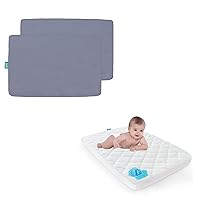 Pack and Play Sheets Fitted 2 Pack and Pack and Play Mattress Pad Grey