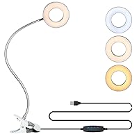 LED Desk Light with Clamp for Video Conference Lighting, Clip on LED Ring Light for Computer Webcam, USB Laptop Light for Zoom Meetings, Reading Light with 3 Color 10 Dimming Level (Silvery)