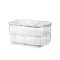 SANNO Refrigerator Food Storage Containers Stay Fresh,Food Storage Container Bin Stackable Refrigerator Freezer Organizer Fresh Keeper Drawers with Vented Lids and Removable Drain Tray