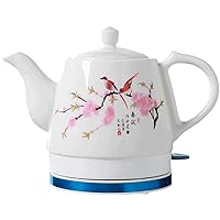 Ceramic Electric Kettle Cordless Water Teapot 1.2Liter Automatic Power Off Fast Boiling China Vintage Style (Peach blossom)