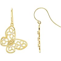 1/6 Cttw Diamond Floral-Inspired Flower Butterfly Earrings (.16 Cttw) (Width = 29mm)