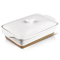 HVH Ceramic Casserole Dish with Lid Oven Safe, 9x13 Casserole Dish, Covered Rectangular Casserole Dish Set, 3.5 Quart Large Casserole Dish, Baking Dishes for Casseroles, Farmhouse Style (White)