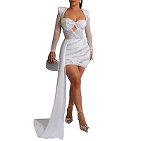 Zoctuo Women's Sexy Elegant Rhinestone Birthday Dress Sparkly Sequins Hot Drilling Party Club Night Outfits