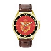 Limited Edition Chinese New Year of The Tiger 2022 for Men, Analogue Display, Japanese Quartz Movement Watch with Brown Leather Strap, Custom Made Engraved Watch