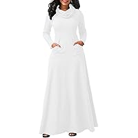 Long Sleeve Turtleneck Maxi Dress for Women Plus Size Flowy Maxi Dress Casual Winter Long Dress with Pockets