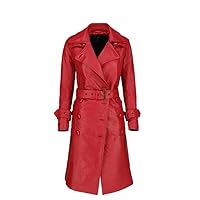 Women's Leather Trench Coat, Double Breasted with adjustable Belt, Real Leather Jacket Perfect for Date Night & Everyday work