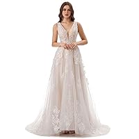 a line Wedding Dress lace Applique v Neck Maxi Floor Length Women Evening Gown