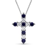 Blue Sapphire and Diamond Womens Cross Pendant Necklace 0.57 ctw 14K Gold.Included 18 Inches 14K Gold Chain