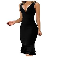Dresses for Women 2024 Fashion Deep V-Neck Sexy Package Hip Dress Backless Open Dress