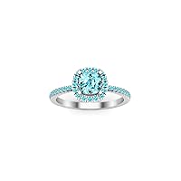 2.20 Ctw Cushion & Round Cut Lab Created Aquamarine Halo Engagement Ring For Womens & Girls 14K White Gold Plated