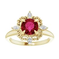 Round Cut Compass Point 2 CT Ruby Ring Platinum North Star Red Ruby Engagement Ring Victorian Ruby Diamond Ring July Birthstone Ring 15th Anniversary Ring