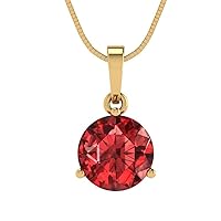 1.95 ct Round Cut Natural Crimson Deep Red Garnet Martini Style Solitaire Pendant With 18