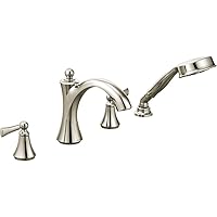Moen T654NL Wynford Two-Handle Diverter Roman Tub Faucet Includes Hand Shower, Valve Required, Polished Nickel