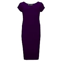 Girls Bodycon Plain Short Sleeve Long Length Dresses - Midi Dress Purple 11-12
