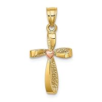 14kt Two Tone Gold Twisted Cross with Pink Heart Center Charm