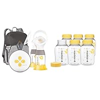 Medela Breast Pump | Swing Maxi Double Electric | Portable Breast Pump | USB-C Rechargeable & Breast Milk Collection and Storage Bottles, 6 Pack, 5 Ounce Breastmilk Container