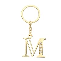 Alloy 26 Alphabet English Letters Crystal Initial Charms Real Gold Plating Key Chain Ring (Letter M)