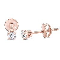 Round Natural Diamond Stud (IGI Certified 0.70 ct & up) Popular Plus Quality Screw Back Earrings in 14k Solid Gold, 0.04 Ctw & Up, Mother's Day Gift For Her