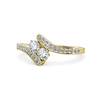 Round Natural Diamond & Lab Grown Diamond 2 Stone with Side Diamonds Bypass Engagement Ring 3/4 ctw 14K Gold